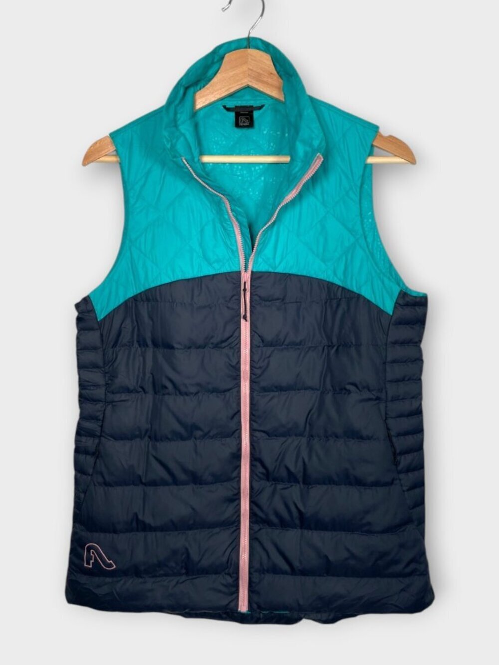 FLYLOW Laurel Down Vest Womans Medium Teal Navy Hiking Outdoor